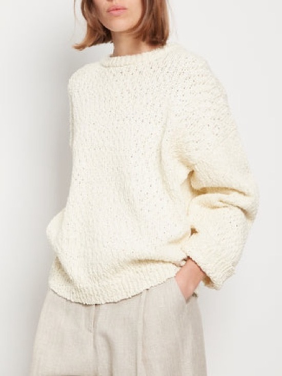 Toteme Sweaters - Toteme Cream Boucle Knit Cotton Crewneck Sweater